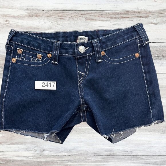 Y2K TRUE RELIGION Women’s Low Rise 90s STRETCH Shorts Frayed Hem Size 28 - Picture 6 of 7